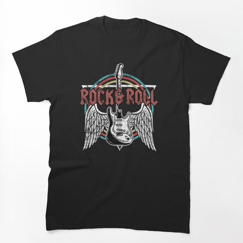 Vintage Retro Style 80s Rock Roll Music Guitar Wings Shirt