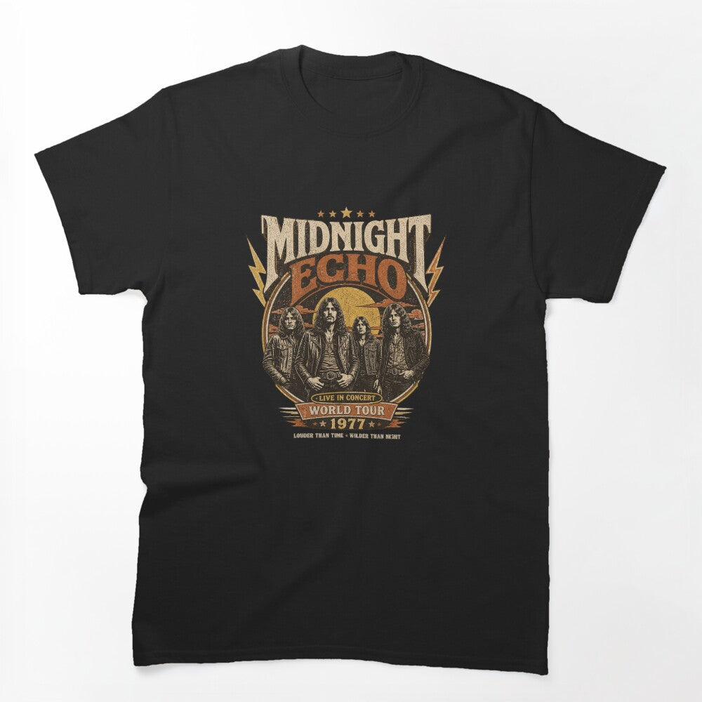 Midnight Echo Vintage Rock Band Tour Retro 70s Concert Graphic Shirt