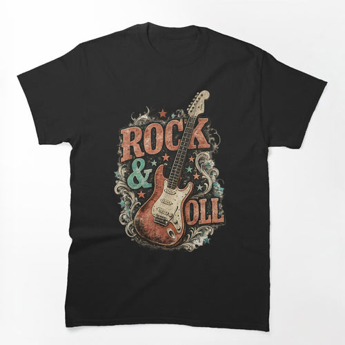 Vintage Rock & Roll Guitar Retro Music Graphic Design Shirt