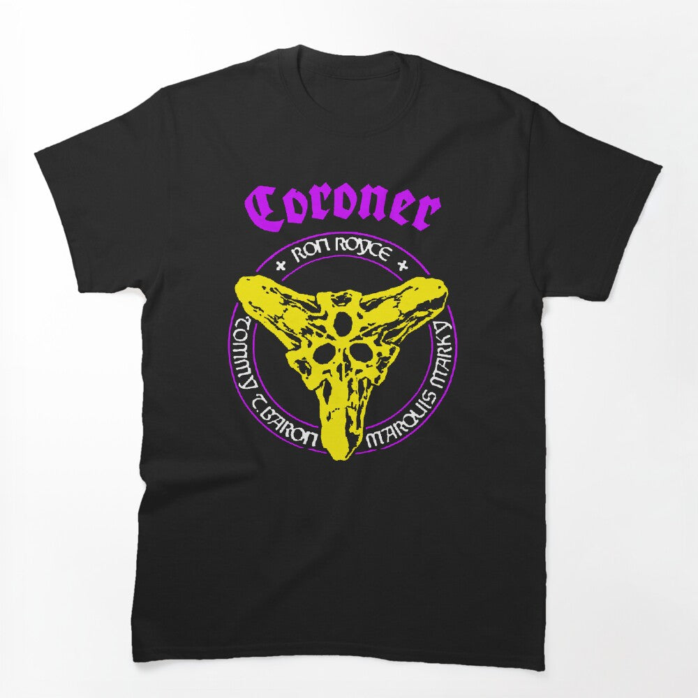 Purple Typography Thrash Metal Symbol Yellow Shirt