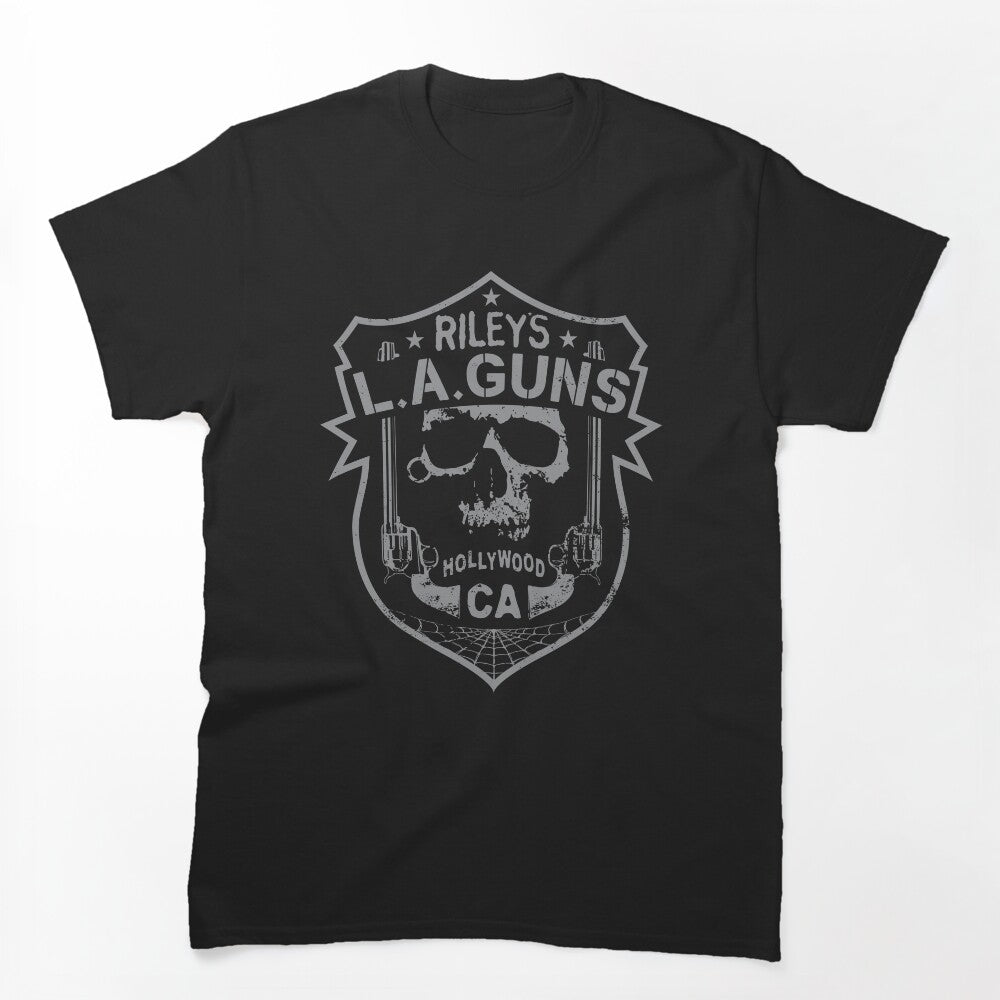 Riley's L A GUNS Official Logo Grey Skull Shirt