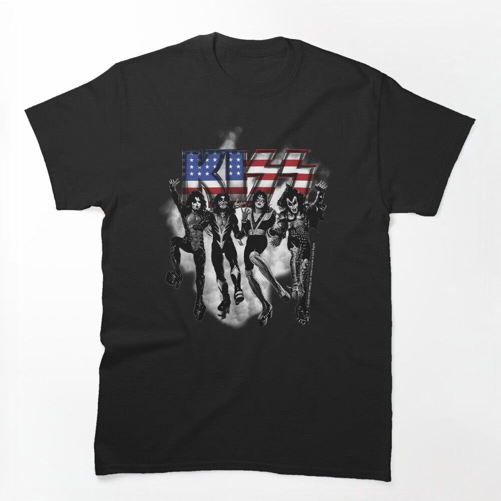 KISS The Band - Destroyer Black And White Fog USA Logo Shirt
