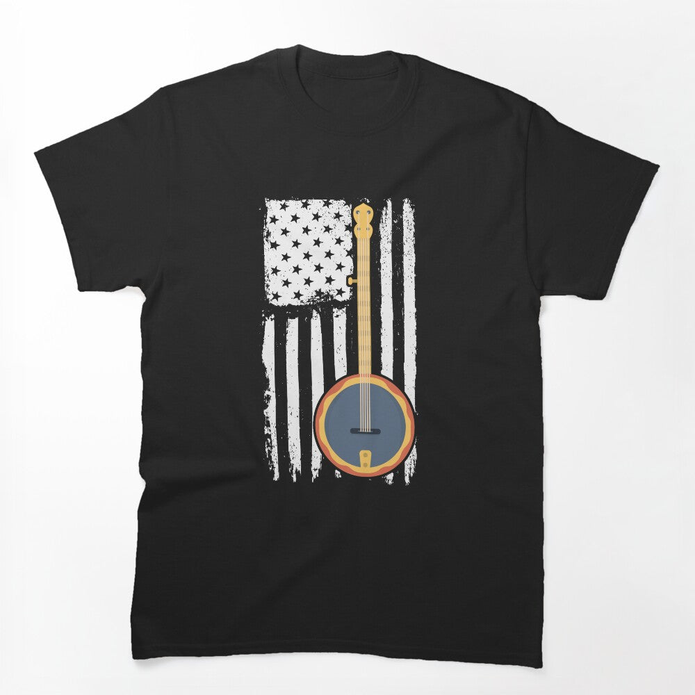 American Flag Banjo Player Bluegrass Music Patriotic Banjo Gear Shirt