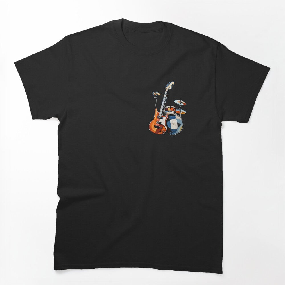 Cubist Guitar And Drums Blue-orange Rock Art Shirt