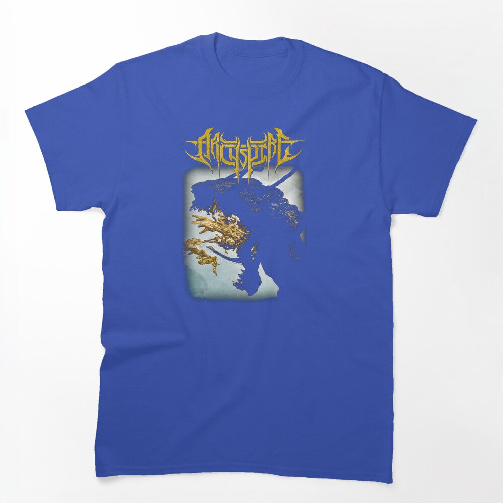 Yellow Typography Technical Death Metal Band Shirt