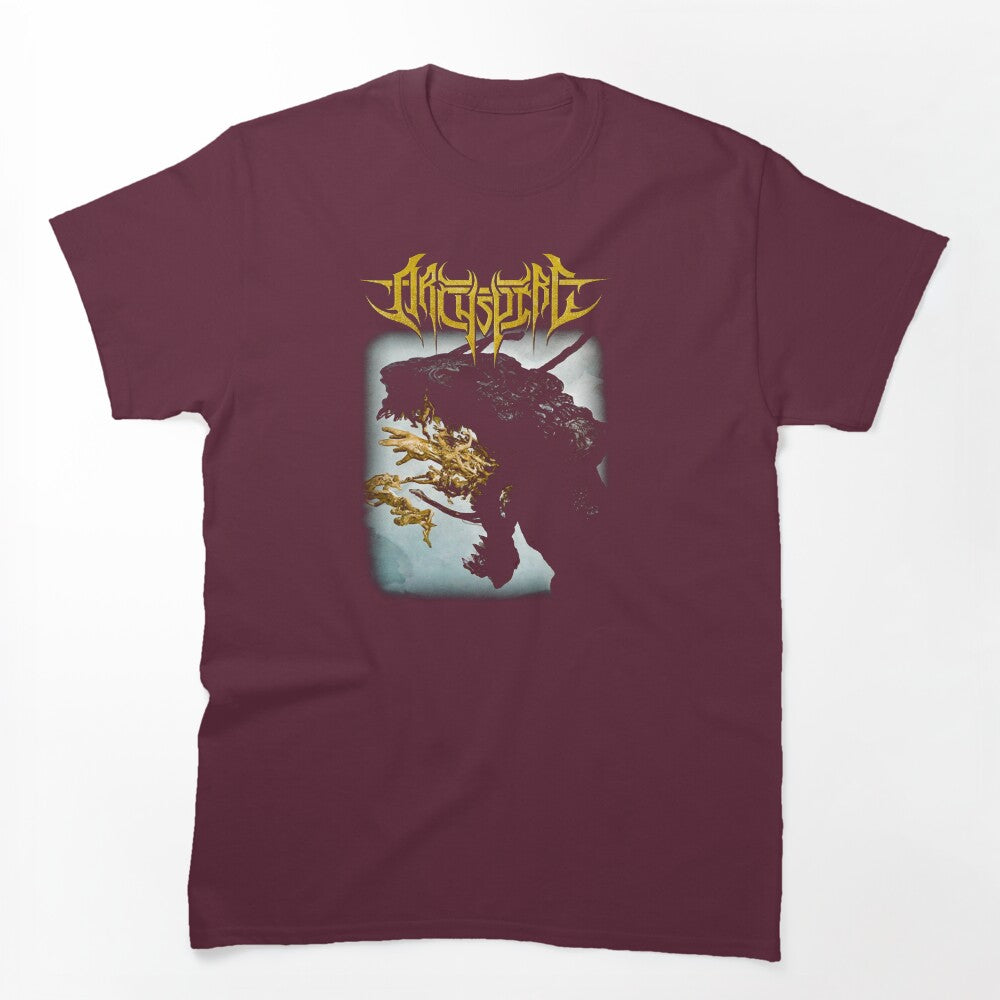 Yellow Typography Technical Death Metal Band Shirt