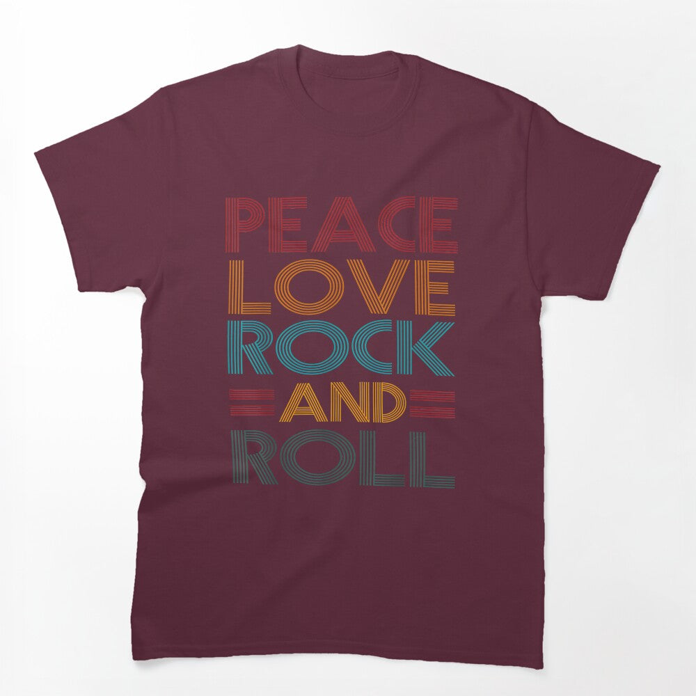 Retro Peace Love Rock N Roll Distressed Rock Concert Music Shirt