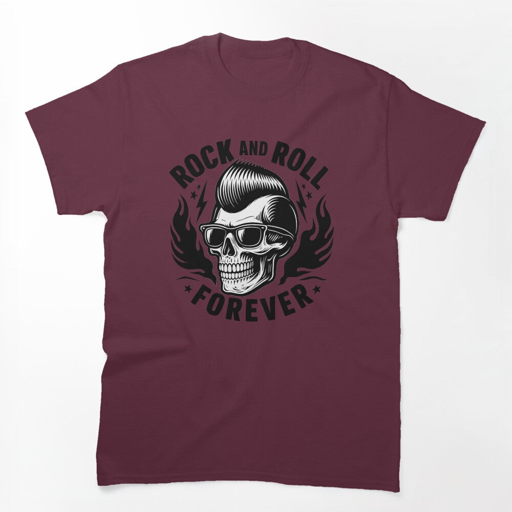 Rockabilly Skull Rock And Roll Forever Retro Greaser Art Shirt