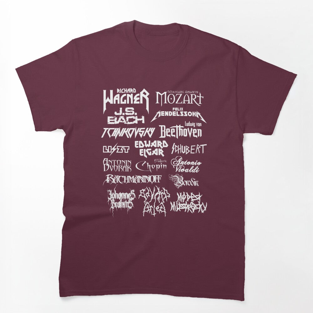 Heavy Metal-style Classical Composers White Text Shirt
