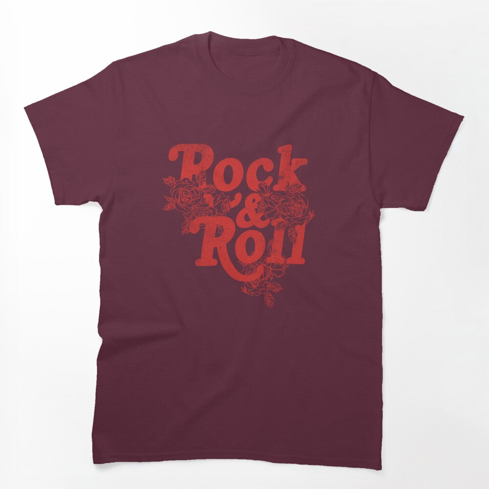 Rock And Roll Roses Vintage Red Typography Shirt