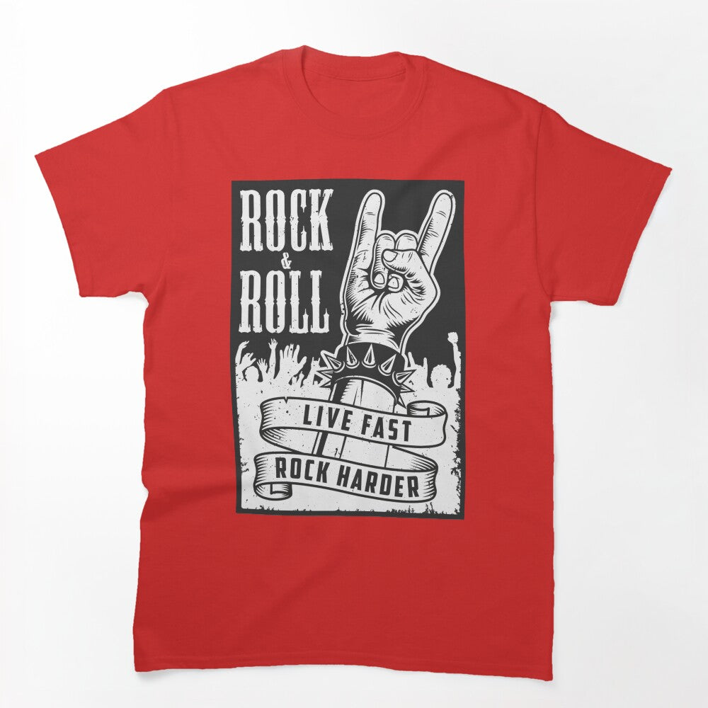Retro Skull Rock & Roll Live Fast Rock Harder Shirt