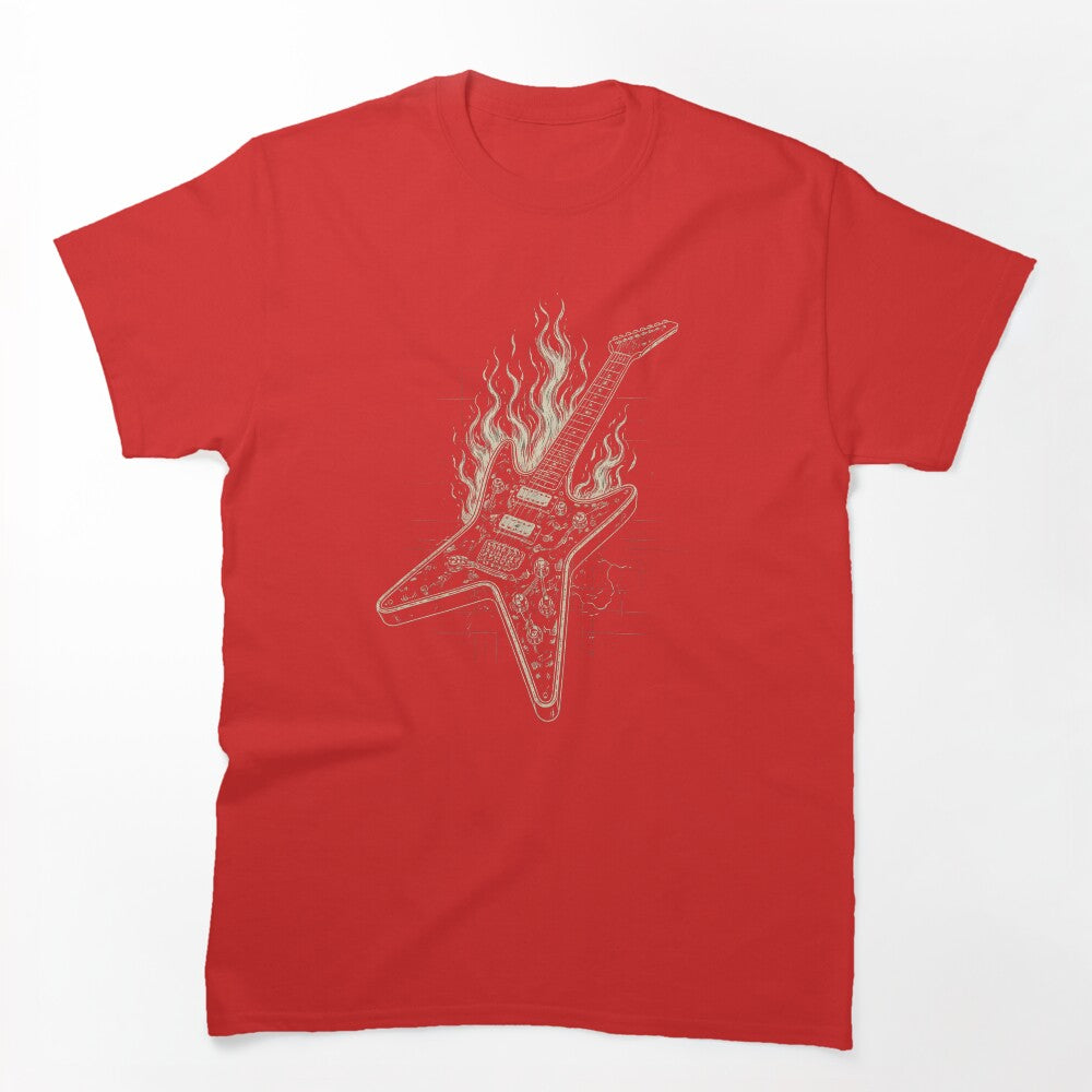 Burning Guitar Blueprint Vintage Metal Heat Design Shirt