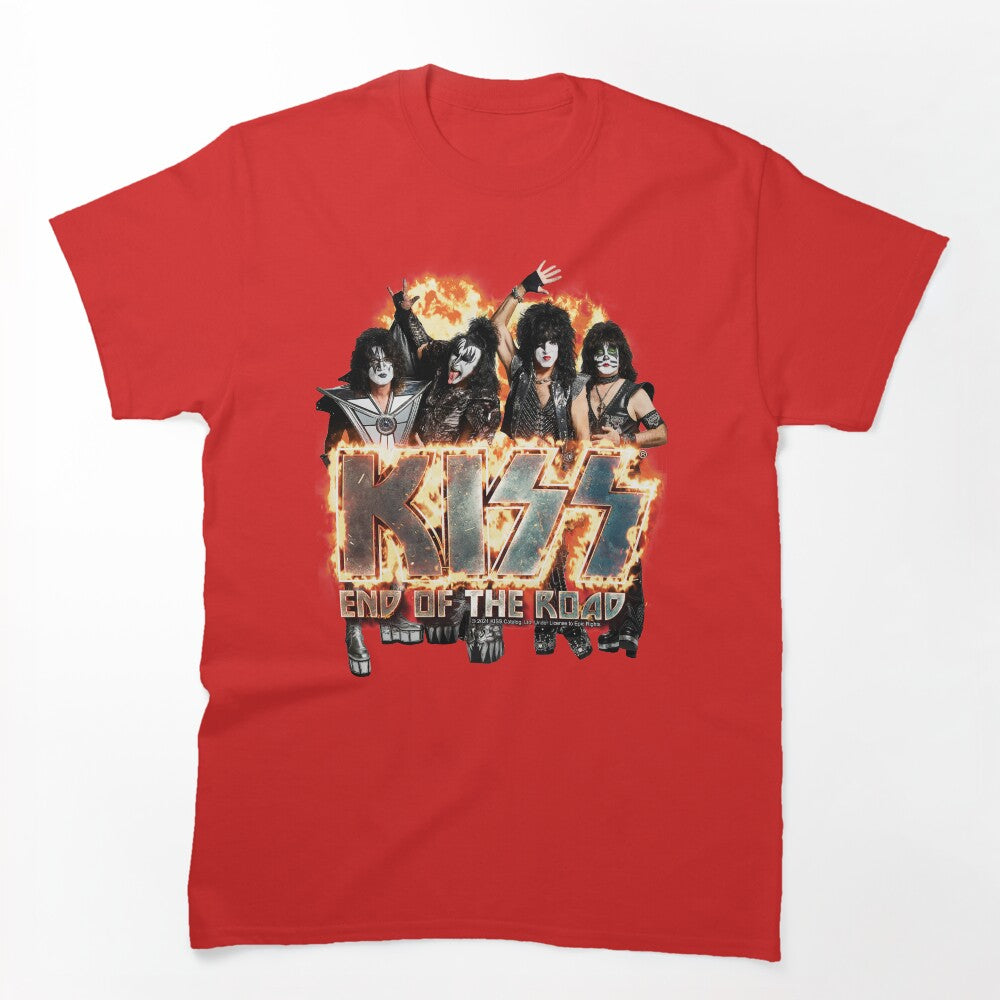 KISS The Band - End Of The Road On Fire Logo Shirt