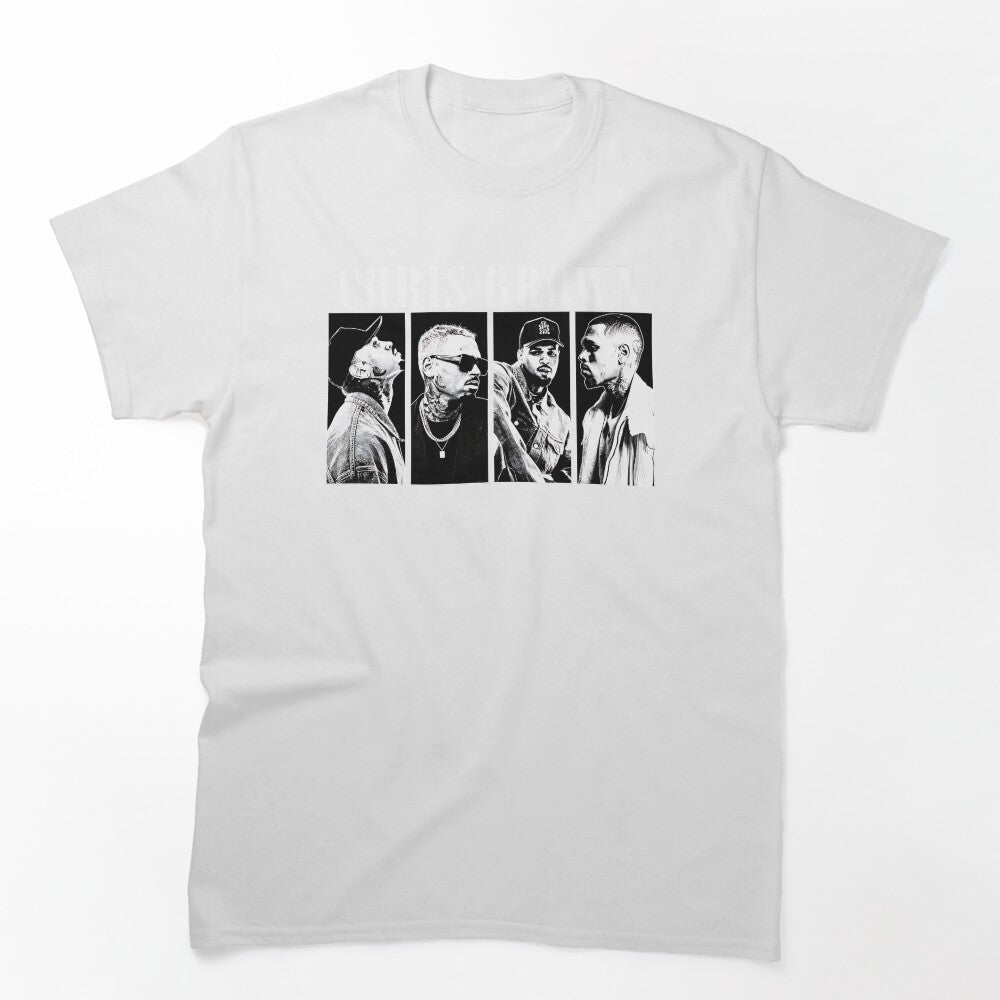 Breezy Chris Brown Black And White Portrait Collage Graphic Shirt