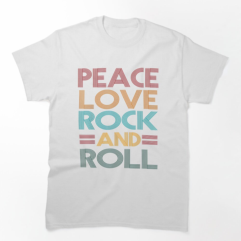 Retro Peace Love Rock N Roll Distressed Rock Concert Music Shirt