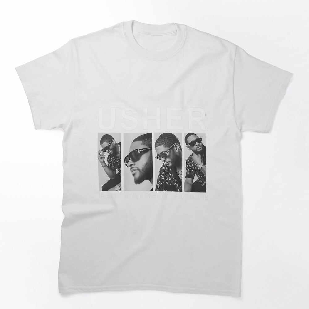 Usher Present Future Monochrome Collage Design Shirt