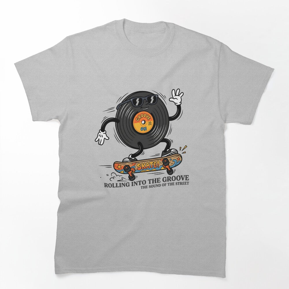 Vintage Vinyl Record Retro Cartoon Mascot Skater Art Shirt