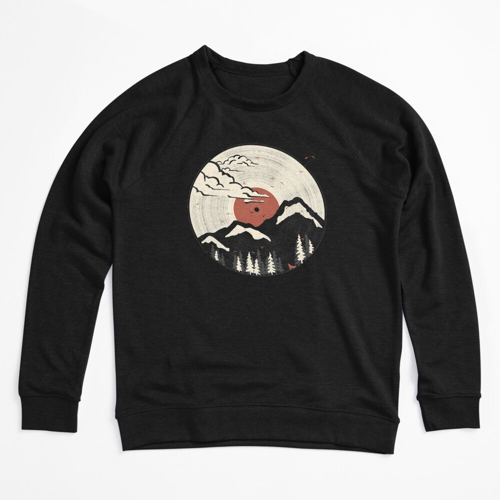 Retro Vinyl Record Mountain Sunset Forest Shirt