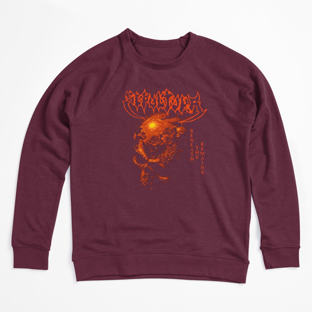 Dark Skull Illustration Surrounded By Roses In A Red Shirt