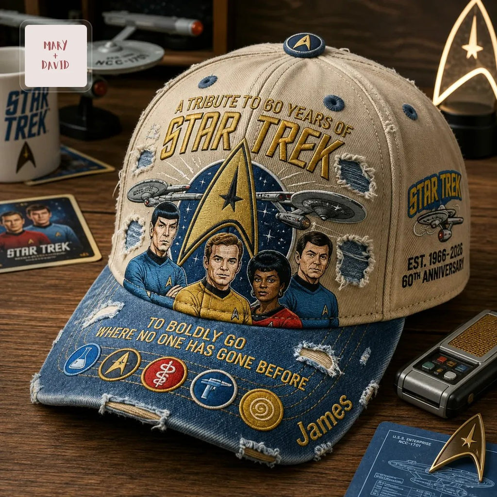 Star Trek 60th Anniversary Tribute Personalized Distressed Denim Baseball Cap