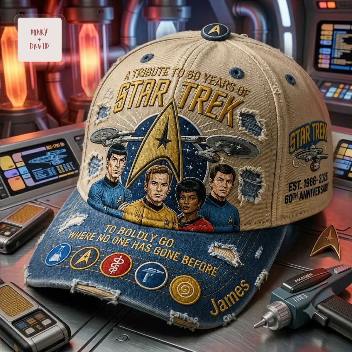Star Trek 60th Anniversary Tribute Personalized Distressed Denim Baseball Cap