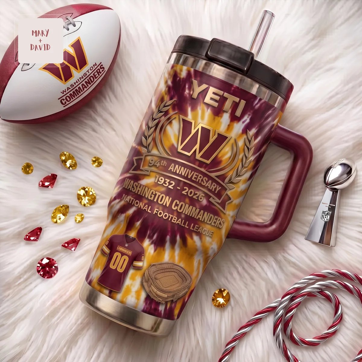 Washington Commanders NFL 94th Anniversary Commemorative Tie Dye Stainless Steel Insulated Handle Tumbler