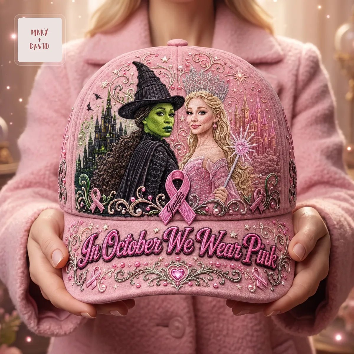 Wicked Witch and Good Witch Breast Cancer Awareness Personalized In October We Wear Pink Classic Cap